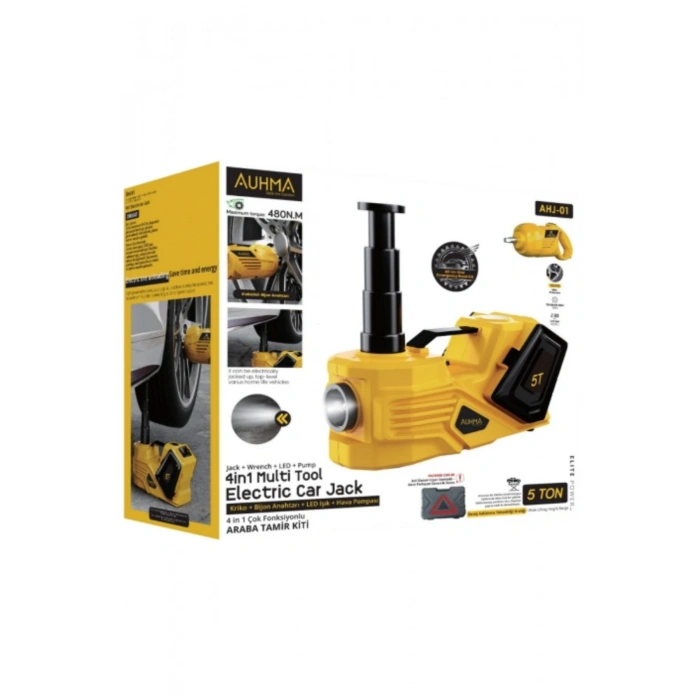 Auhma AHJ-01 5 Ton Elektrikli Hidrolik Kriko Seti - Hava Pompası 4ü 1 Arada Araba Tamir Kiti