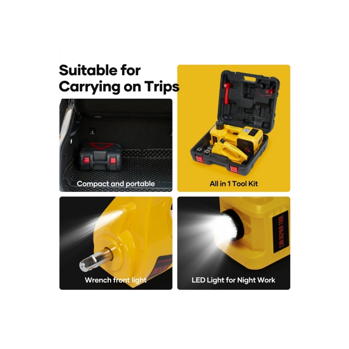 Auhma AHJ-01 5 Ton Elektrikli Hidrolik Kriko Seti - Hava Pompası 4ü 1 Arada Araba Tamir Kiti