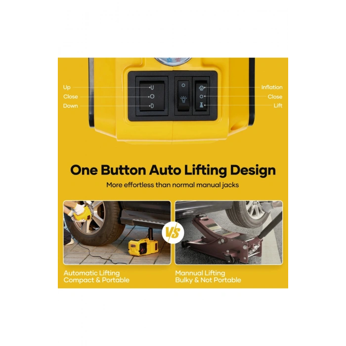 Auhma AHJ-01 5 Ton Elektrikli Hidrolik Kriko Seti - Hava Pompası 4ü 1 Arada Araba Tamir Kiti