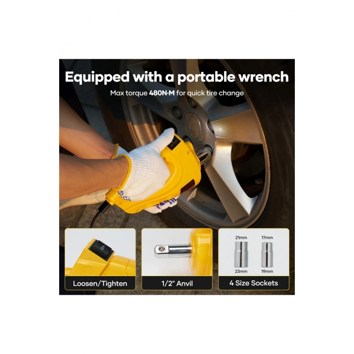 Auhma AHJ-01 5 Ton Elektrikli Hidrolik Kriko Seti - Hava Pompası 4ü 1 Arada Araba Tamir Kiti