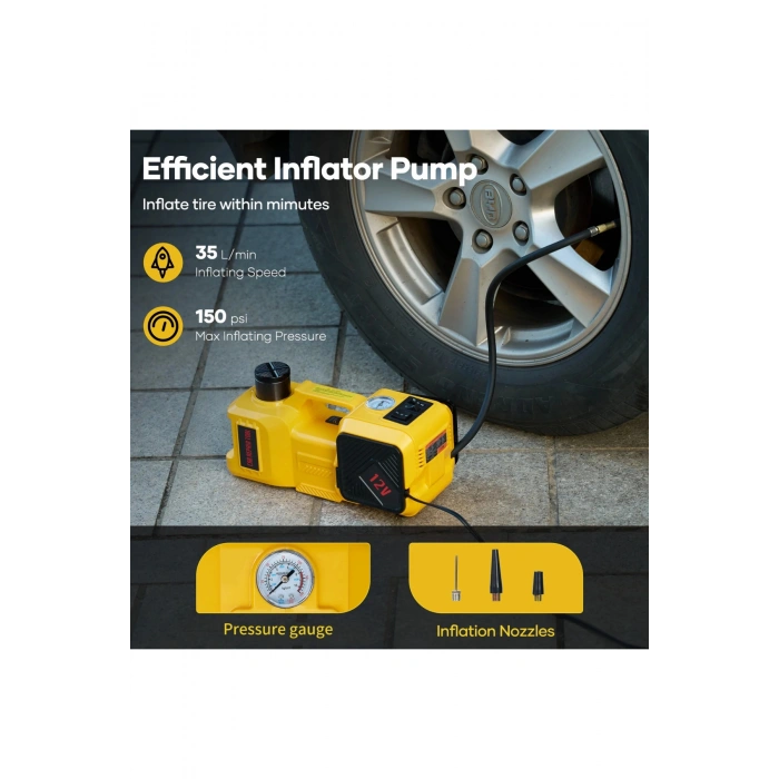 Auhma AHJ-01 5 Ton Elektrikli Hidrolik Kriko Seti - Hava Pompası 4ü 1 Arada Araba Tamir Kiti