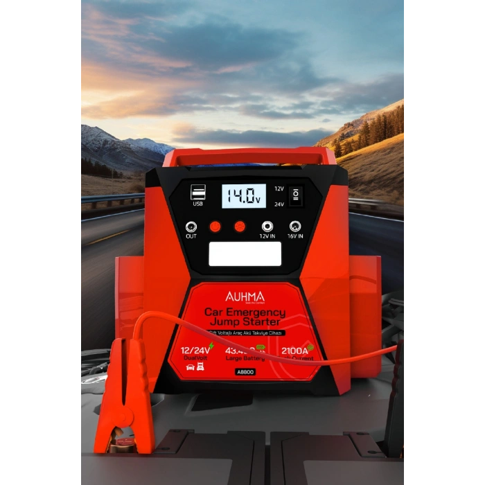 Auhma A8800 43.400mAh 12V/24V Çift Voltajlı 2100A Akü Takviye Cihazı Powerbank Jump Starter