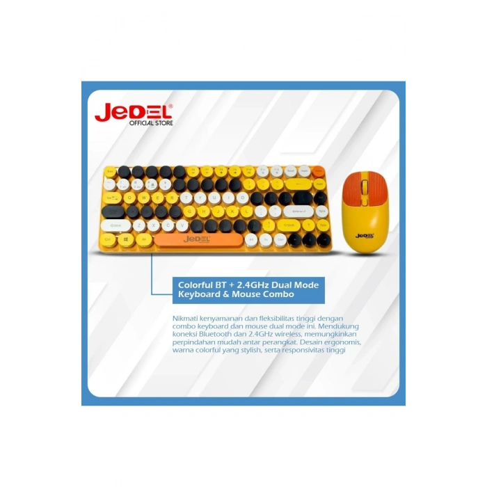 Jedel WS682B Retro Tasarım Kablosuz Klavye Mouse Seti - Bluetooth + 2.4Ghz Çift Modlu