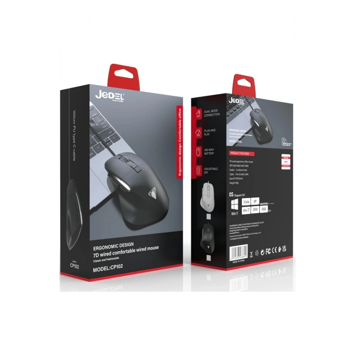 Jedel CP102 Siyah Professional 7 Butonlu RGB Işıklı Ergonomik Kablolu Mouse