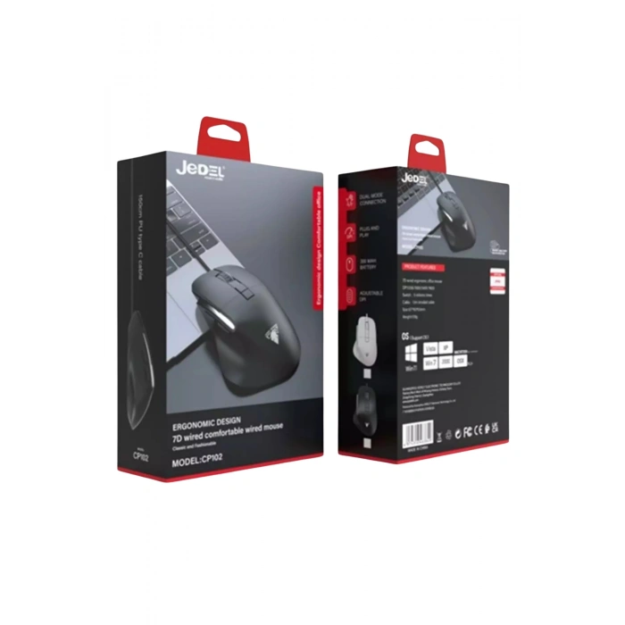 Jedel CP102 Beyaz Professional 7 Butonlu RGB Işıklı Ergonomik Kablolu Mouse