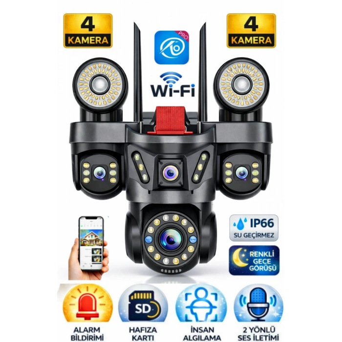 O-kam Pro OK-231Plus Premium 4 Lensli 12 Mp Wifi PTZ Güvenlik Kamerası