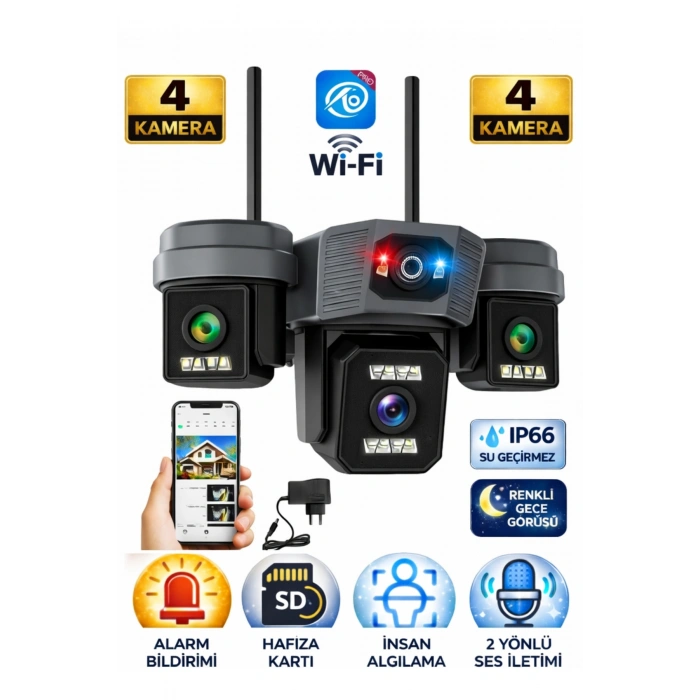 O-kam Pro OK-203Plus Premium 4 Lensli 12 Mp Wifi PTZ Güvenlik Kamerası