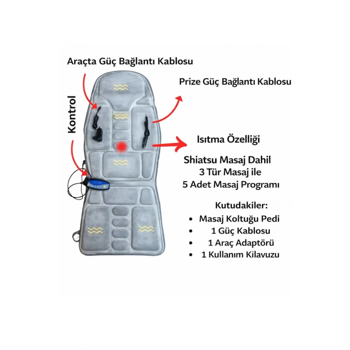 Glr  JB-618C Isıtmalı Titreşimli Masajlı Koltuk Minderi - 5 Motorlu Full Body Araç ve Ev Tipi Masaj