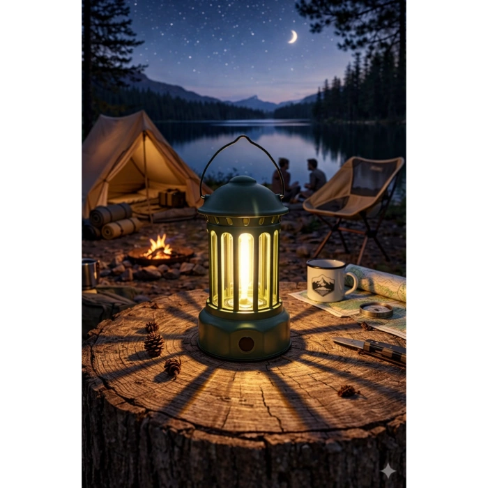 Glr L800SR Retro Tasarım Şarjlı Kamp Lambası - 200 Lümen Vintage Fener, 3 Modlu Led Işık