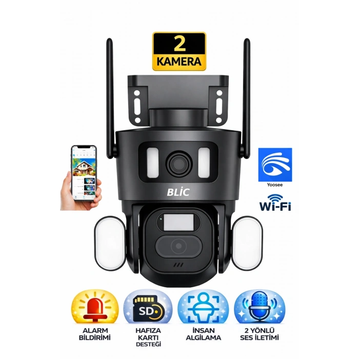 Blic Blm-81 Çift Lensli 6MP Wi-Fi PTZ Akıllı IP Kamera - Hareket Takibi ve Gece Görüşlü