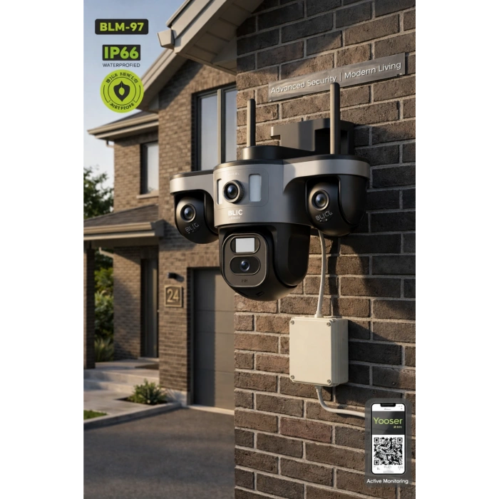 Blic Pro++ Blm-97 9MP 3 Lensli Wi-Fi PTZ Akıllı IP Kamera - Hareket Takibi ve Gece Görüşlü