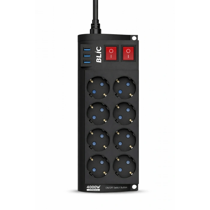Blic Ftr-08 8 Li Akım Korumalı Priz ve 3 USB Girişli Çoklu Priz (2M Kablo)