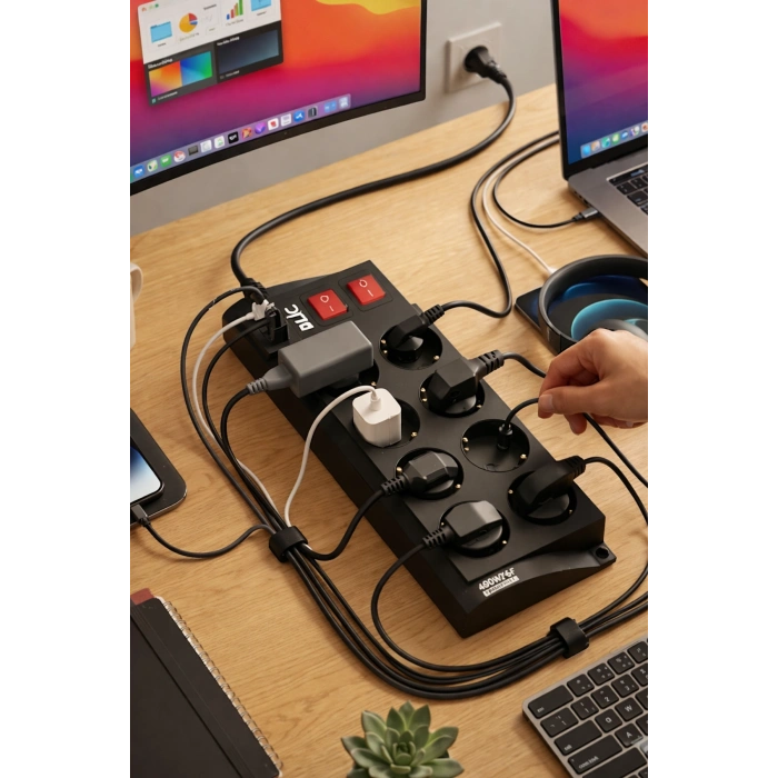 Blic Ftr-08 8 Li Akım Korumalı Priz ve 3 USB Girişli Çoklu Priz (2M Kablo)