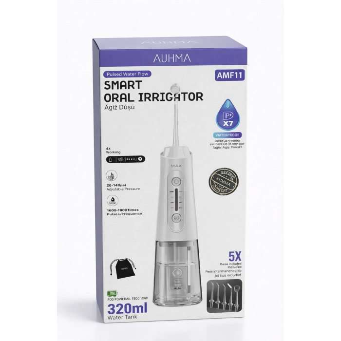 Auhma AMF11 Akıllı Şarjlı Ağız Duşu - 320ml Su Haznesi, 4 Modlu, Diş Temizleme Cihazı