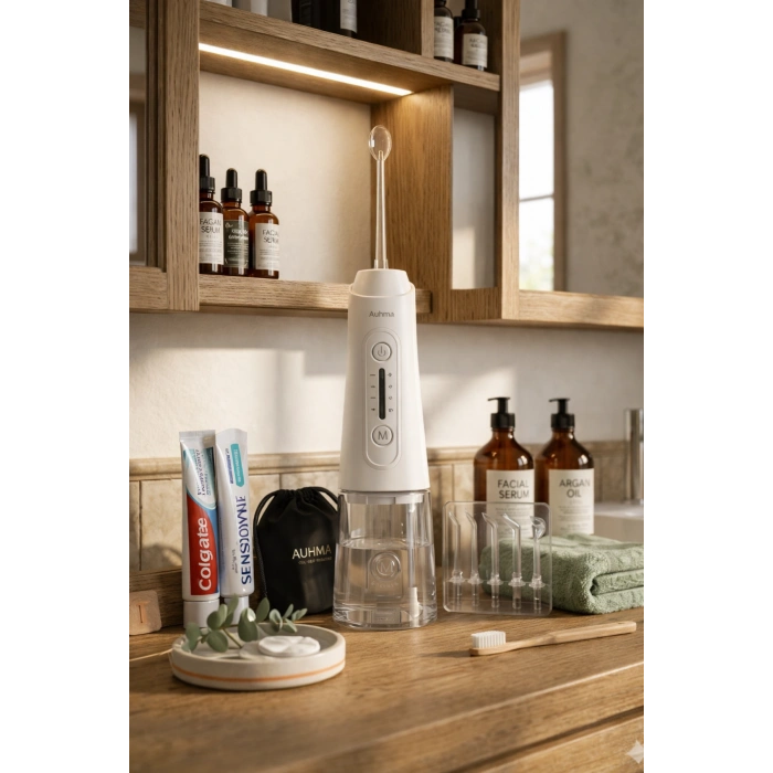 Auhma AMF11 Akıllı Şarjlı Ağız Duşu - 320ml Su Haznesi, 4 Modlu, Diş Temizleme Cihazı