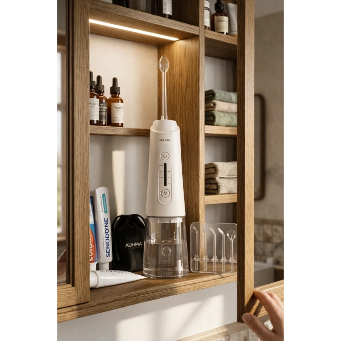 Auhma AMF11 Akıllı Şarjlı Ağız Duşu - 320ml Su Haznesi, 4 Modlu, Diş Temizleme Cihazı