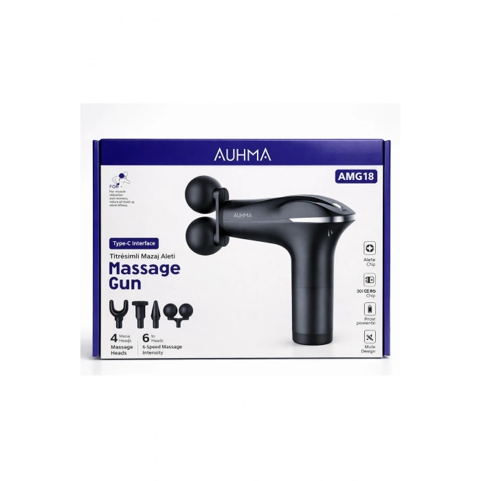 Auhma Amg18 Çift Başlıklı Şarjlı Masaj Tabancası - 6 Kademeli 3200 RPM Titreşimli Masaj Aleti