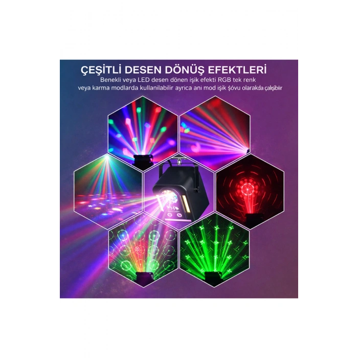 Hepu FB-1100 Elf Beam RGB Lazerli Parti Aydınlatma Işığı - Uzaktan Kumandalı Mini Efekt Lambası