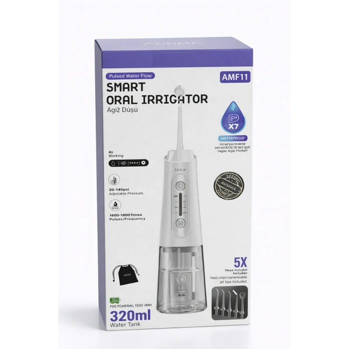 Auhma AMF11 Akıllı Şarjlı Ağız Duşu - 320ml Su Haznesi, 4 Modlu, Diş Temizleme Cihazı