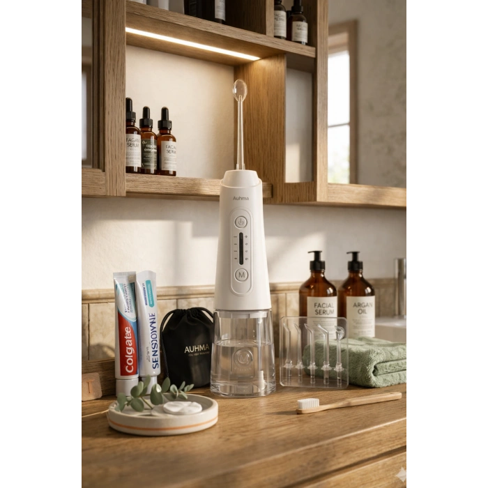 Auhma AMF11 Akıllı Şarjlı Ağız Duşu - 320ml Su Haznesi, 4 Modlu, Diş Temizleme Cihazı
