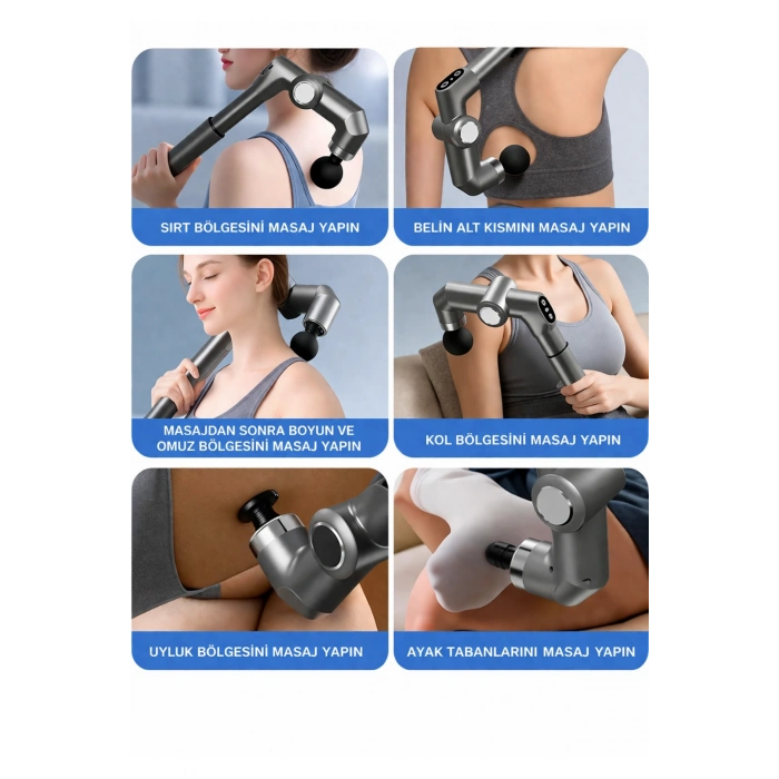 Auhma Amg39 Ayarlanabilir Açılı Şarjlı Masaj Aleti - Bel, Boyun, Omuz ve Bacak  4 Farklı Başlık