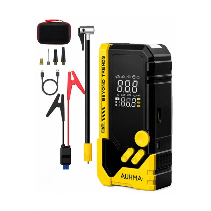 Auhma A8844 Akü Takviye Cihazı & Hava Kompresörü - 10000mAh Powerbank, 150 PSI, 1000A Peak, LED Fener