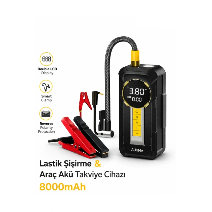 Auhma A8899 Akü Takviye Cihazı & Hava Kompresörü - 80000mAh Powerbank, 150 PSI, 1000A Peak, LED Fener