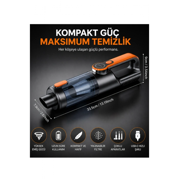 Carbon ST-126Plus 22000PA Güçlü Şarjlı El Süpürgesi Araba ve Ev Tipi Kablosuz Süpürge