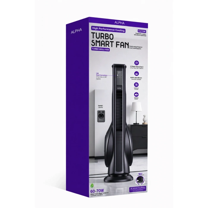 Auhma ACFN09 Turbo Akıllı Fan - Hava Temizleme & Aromaterapi Özellikli - 70W Kule Tipi Fan