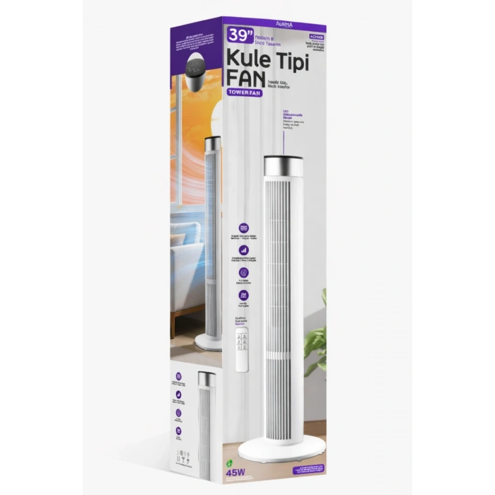 Auhma ACFN08 45W Kule Tipi Vantilatör - Dijital Ekranlı,Uzaktan Kumandalı, 3 Hız Kademeli