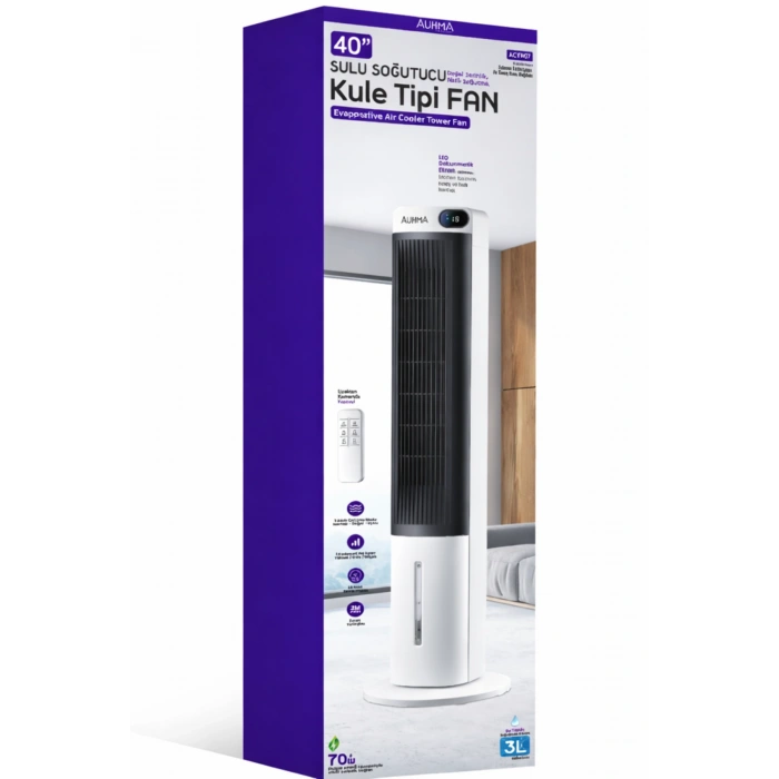 Auhma ACFN07 70W Sulu Soğutucu Kule Tipi Vantilatör - 3L Su Tankı, Uzaktan Kumandalı, LED Ekranlı