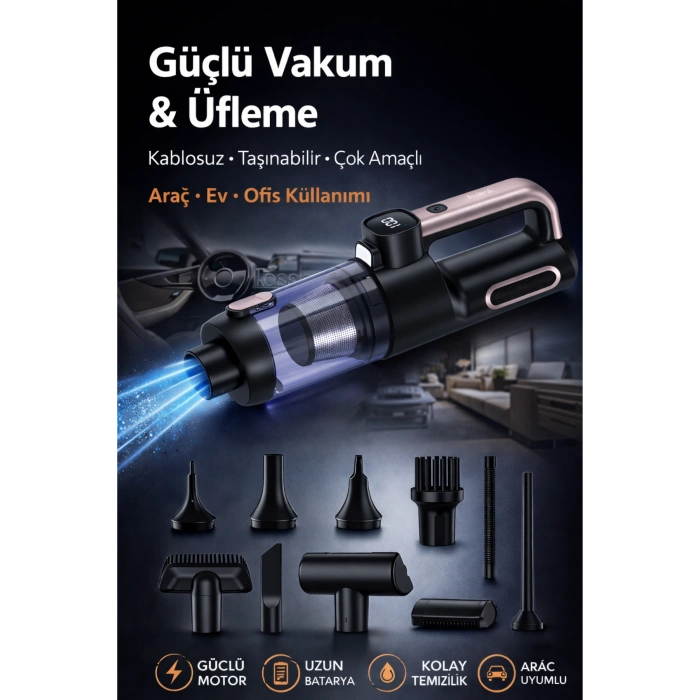 Auhma AHV-43 Şarjlı El Süpürgesi - 20.000 Pa Yüksek Emiş Gücü, 120W