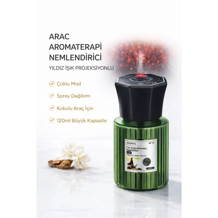 Auhma AF-07 Şarjlı Araç İçi Nemlendirici & Aromaterapi Difüzörü - Yıldız Projeksiyonlu, 120ml
