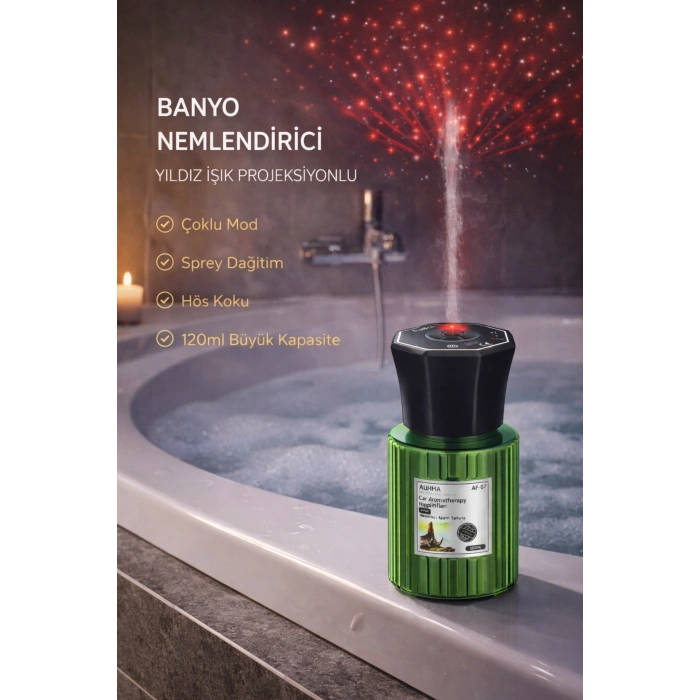 Auhma AF-07 Şarjlı Araç İçi Nemlendirici & Aromaterapi Difüzörü - Yıldız Projeksiyonlu, 120ml