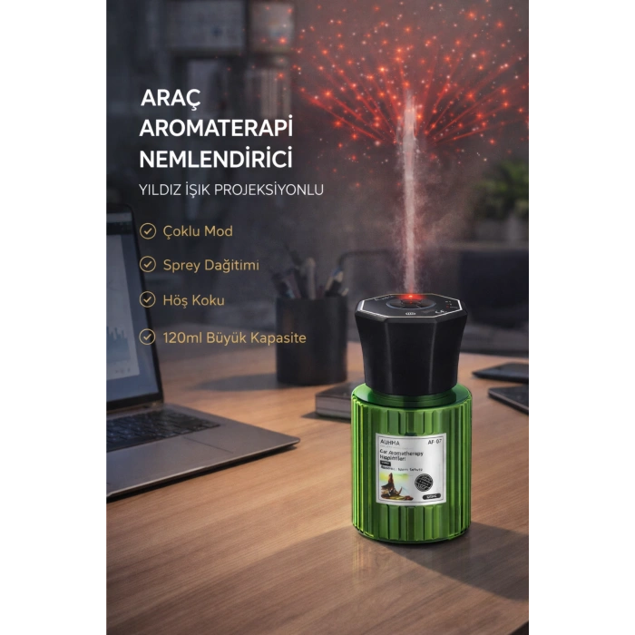 Auhma AF-07 Şarjlı Araç İçi Nemlendirici & Aromaterapi Difüzörü - Yıldız Projeksiyonlu, 120ml