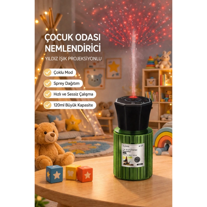 Auhma AF-07 Şarjlı Araç İçi Nemlendirici & Aromaterapi Difüzörü - Yıldız Projeksiyonlu, 120ml