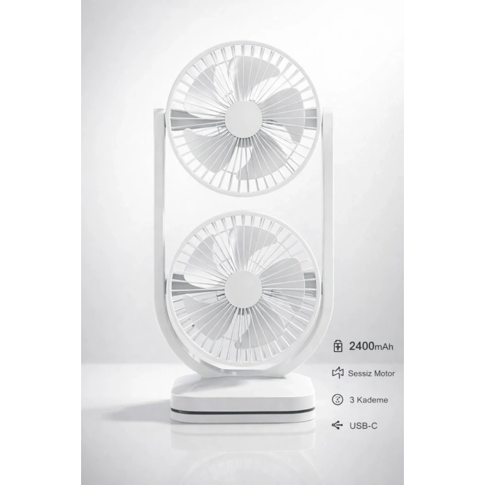 Blic BWFN28 Çift Başlıklı Masaüstü Vantilatör - Şarjlı, 3 Kademeli Taşınabilir Soğutucu Fan