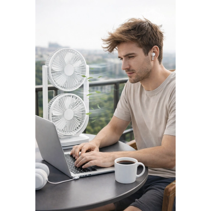 Blic BWFN28 Çift Başlıklı Masaüstü Vantilatör - Şarjlı, 3 Kademeli Taşınabilir Soğutucu Fan