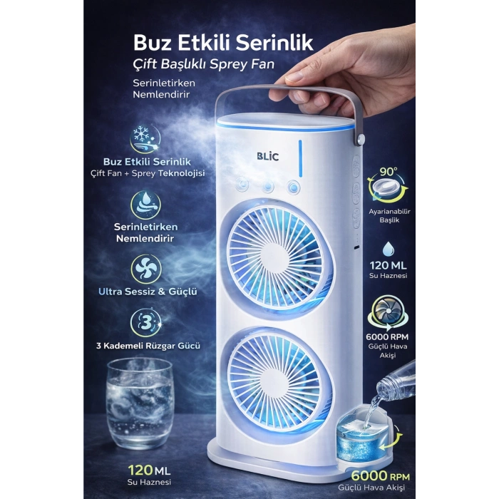 Blic BWFN26 Masaüstü Spreyli Fan - 120ml Su Hazneli, Şarjlı Taşınabilir Soğutucu Fan
