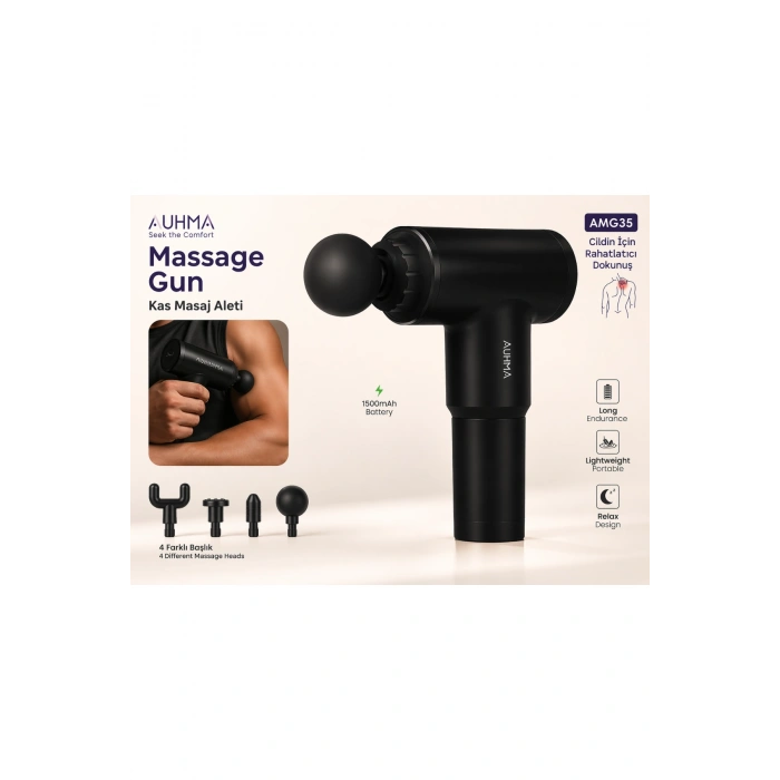 Auhma Amg35 Titreşimli Şarjlı Masaj Cihazı 24W Güçlü Performans & 4 Başlık