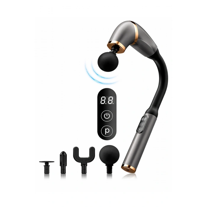 Auhma Amg16 Ergonomik Uzun Saplı Vücut Masaj Aleti - 4 Başlıklı Fonksiyonel Masaj Seti