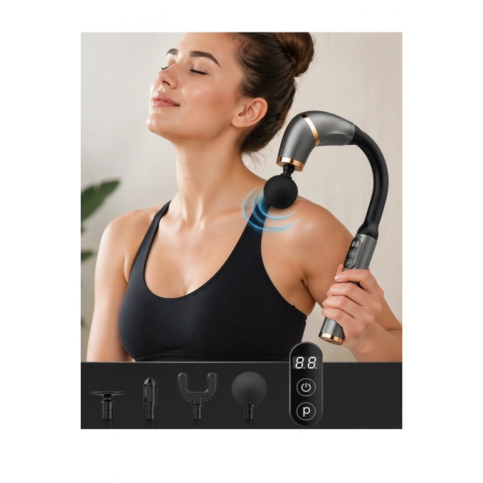 Auhma Amg16 Ergonomik Uzun Saplı Vücut Masaj Aleti - 4 Başlıklı Fonksiyonel Masaj Seti