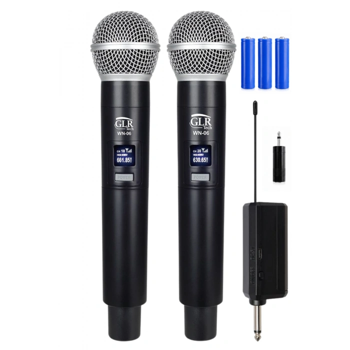 Glr WN-06 İkili Kablosuz Mikrofon Seti - Profesyonel UHF El Mikrofonu - Şarj Edilebilir Alıcılı