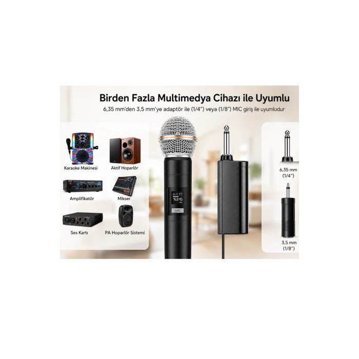 Glr WN-06 İkili Kablosuz Mikrofon Seti - Profesyonel UHF El Mikrofonu - Şarj Edilebilir Alıcılı
