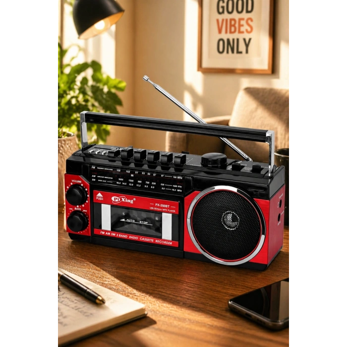 PuXing PX-250BT USB/SD Girişli Nostaljik Radyo Kasetçalar - Ses Kayıt Özellikli Bluetooth Hoparlör