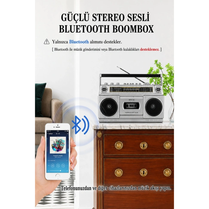 Puxing PX-555BT Nostaljik Radyo - Bluetooth, USB, TF Kart, 4 Bantlı Kaset Çalar ve Kayıt Cihazı