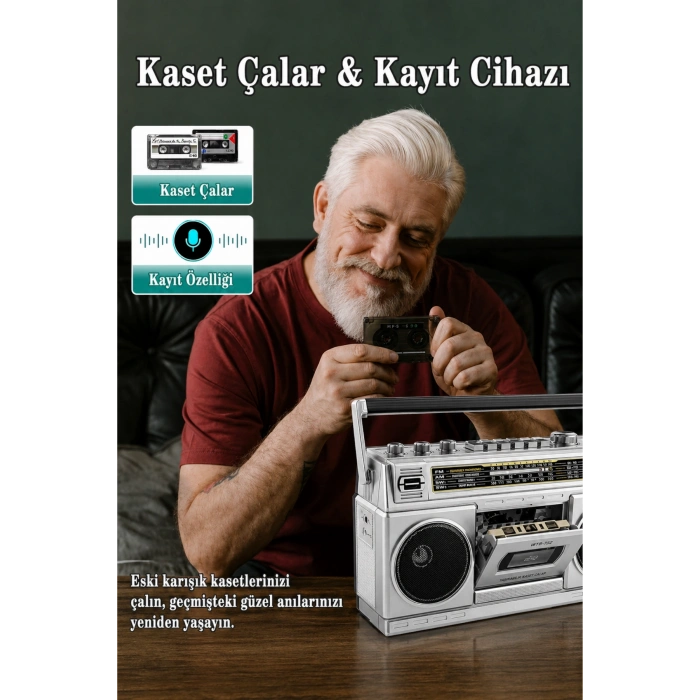 Puxing PX-555BT Nostaljik Radyo - Bluetooth, USB, TF Kart, 4 Bantlı Kaset Çalar ve Kayıt Cihazı