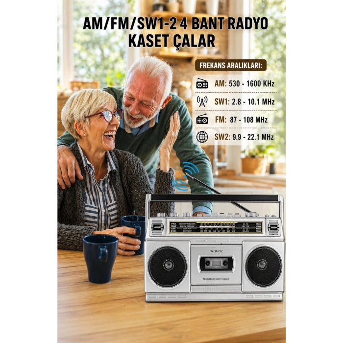 Puxing PX-555BT Nostaljik Radyo - Bluetooth, USB, TF Kart, 4 Bantlı Kaset Çalar ve Kayıt Cihazı