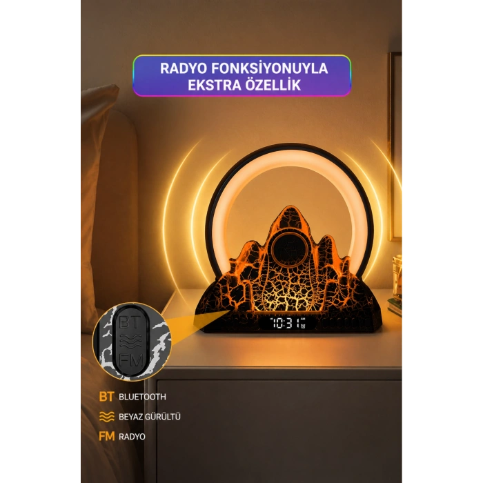 JRL NL20 Akıllı Volkanik Lambası - Bluetooth Hoparlör, Uygulama Kontrollü RGB Gece Lambası ve Çalar Saat