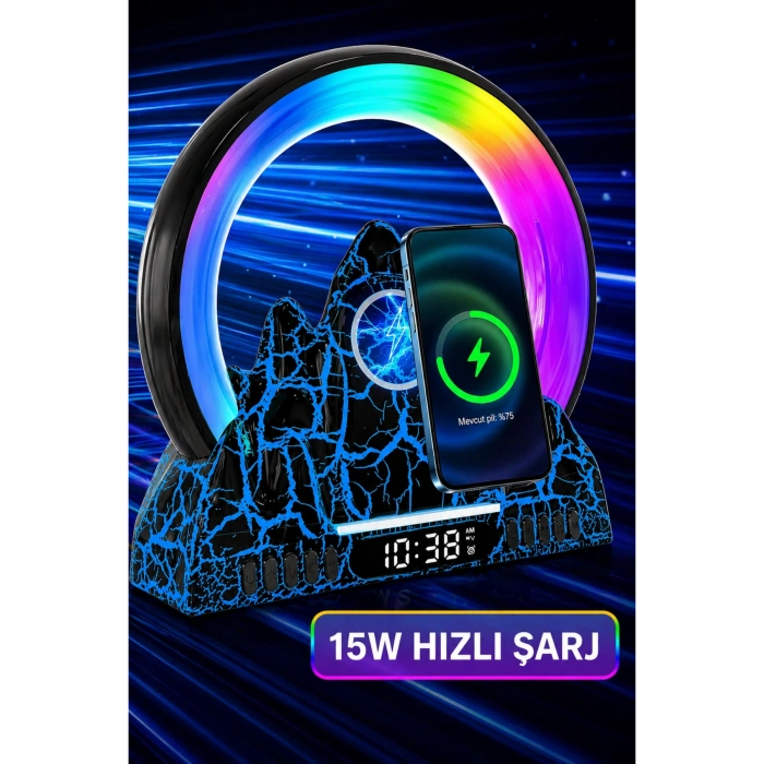 JRL NL20 Akıllı Volkanik Lambası - Bluetooth Hoparlör, Uygulama Kontrollü RGB Gece Lambası ve Çalar Saat